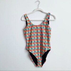 Terez Rainbow Women's Houndstooth One-piece Swim Wear, L Large
